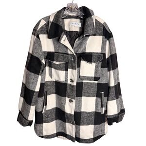 Sebby Buffalo Plaid Shacket Womens Size L Black White Quilted Lined Button Up